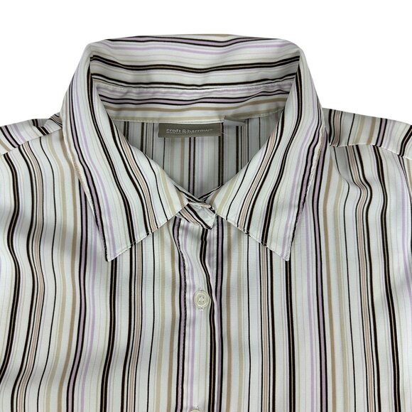 Croft & Barrow Womens 3X Button Down Short Sleeve Striped Shirt Stretch Relaxed - Picture 7 of 10